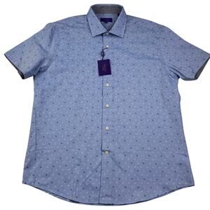 Tallia Nautical Anchor Print Lightweight Short Sleeve Button Down Shirt Men's L